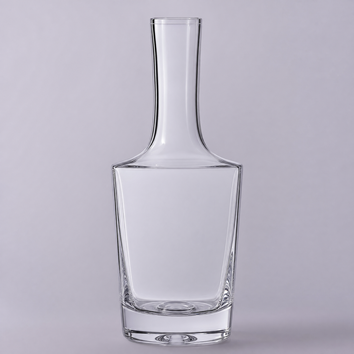Obelisk decanter, a squared hand-blown crystal body with a straight slim neck