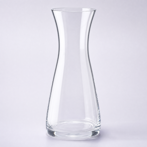 Cove carafe, a slim waisted crystal cylinder flaring at the base and the open top